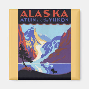 Íman Vintage Alaska Poster de viagens, Atlin e Yukon