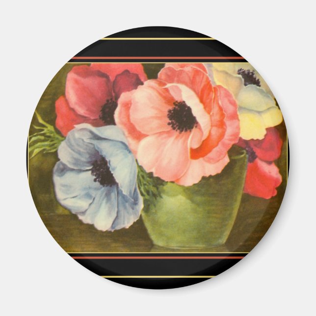 Íman Vintage Anemones em Green Vase (Frente)