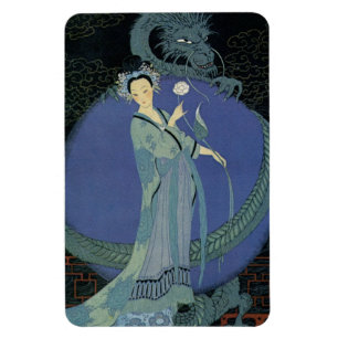 Íman Vintage Art Deco Lady and Dragon Magnet