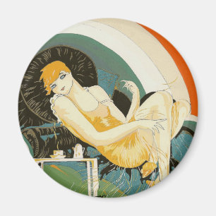 Íman Vintage Art Deco Mulher refazendo no sofá, Chompr