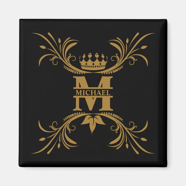 Íman Vintage Art Deco Nome Monograma do Ouro (Frente)