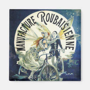 Íman Vintage Art Nouveau Fairies, Pierrot Bicycle Moon