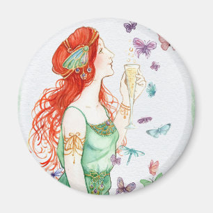 Íman Vintage Art Nouveau Lady Champagne Hora do Festa