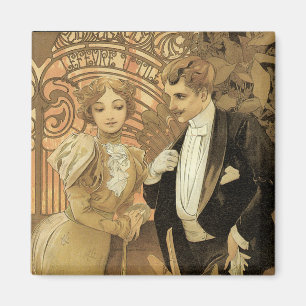 Íman Vintage Art Nouveau Love Romance, Flirt de Mucha
