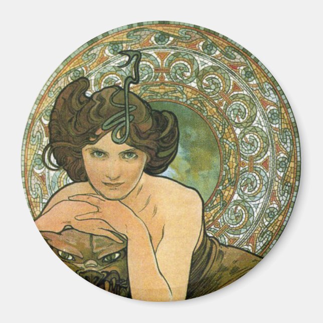 Íman Vintage Art Nouveau Mucha Emerald Temptress Green (Frente)