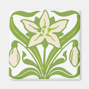 Íman Vintage Art Nouveau snowdrop floral wallpaper