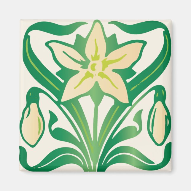 Íman Vintage Art Nouveau snowdrop padrão floral (Frente)