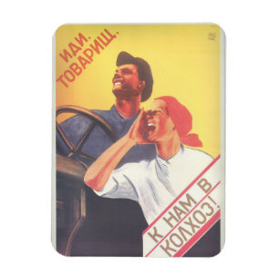 Íman Vintage Art soviético "Junte-se à nossa Fazenda co