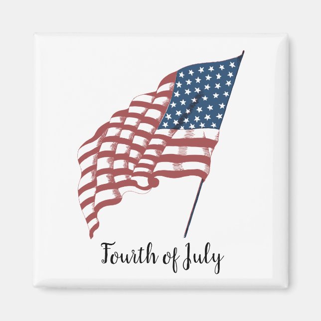 Íman Vintage Bandeira Patriótica Americana Acenando no  (Frente)