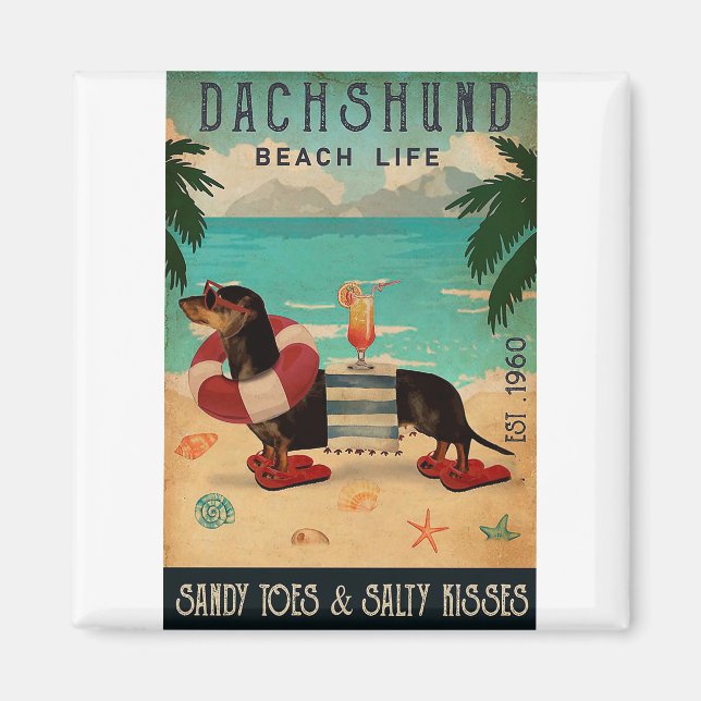 Íman Vintage Beach Cocktail Life Dachshund (Frente)