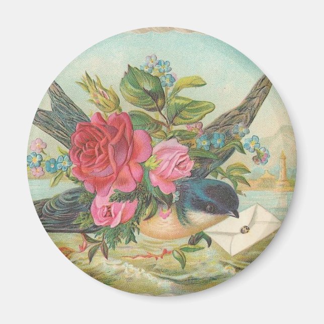 Íman Vintage Bird a entregar uma carta (Frente)