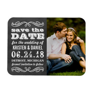 Íman Vintage Black Chalkboard Photo Save the Date (Vint