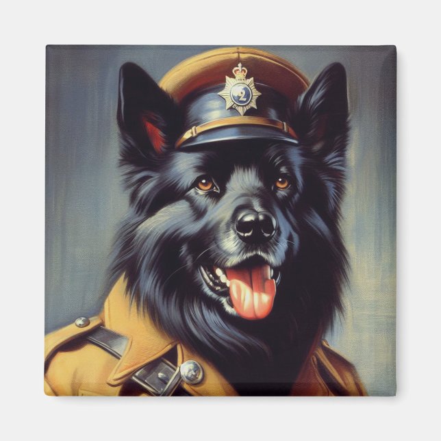 Íman Vintage Black German shepherd Painting (Frente)