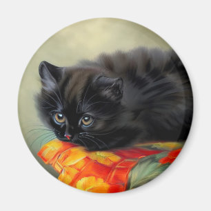 Íman Vintage Black Kitten com Red Flower Blanket