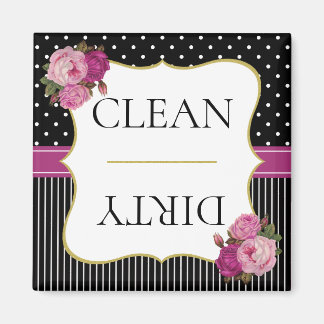 Íman Vintage Black Strike Dots Purple Floral Dishwasher