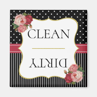 Íman Vintage Black Strits Dots Red Floral Dishwasher