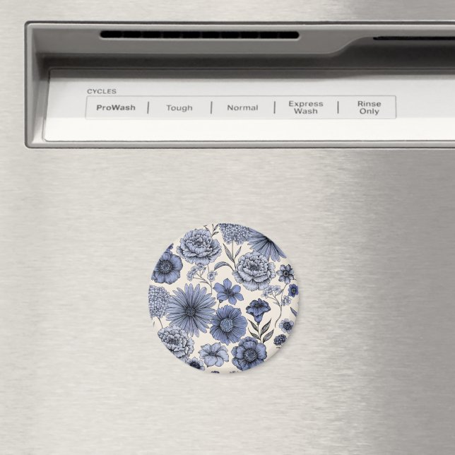 Íman Vintage Blue Toile Floral Botanical Pattern (In Situ (Dishwasher))