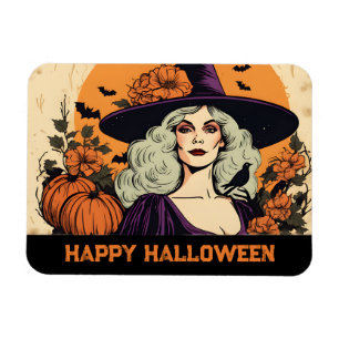 Íman Vintage Bonito Bruxa Flor Feliz Halloween