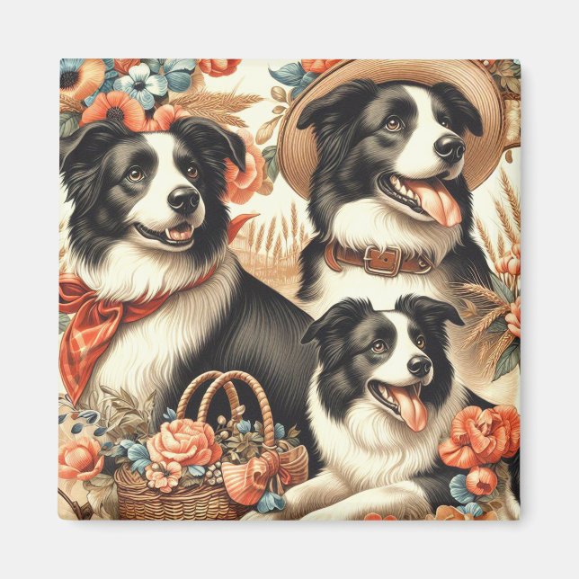 Íman Vintage Border Collie Painting (Frente)