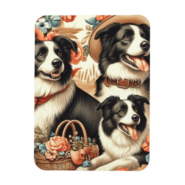 Íman Vintage Border Collie Painting (Vertical)