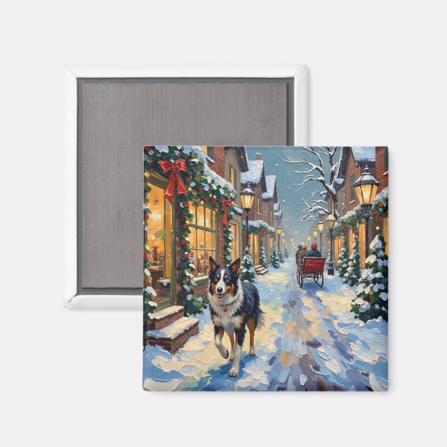 Íman Vintage Border Collie Snowy Village Christmas (Front/Back)