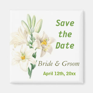 Íman Vintage botanical art lily flower save date