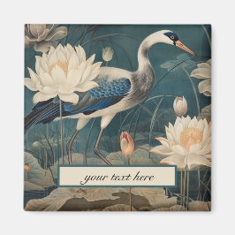 Íman Vintage botanical blue crane personalizável
