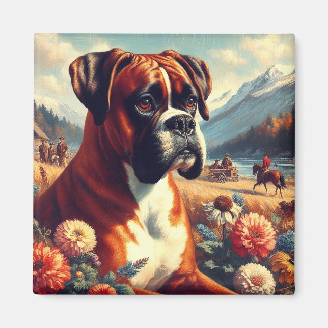 Íman Vintage Boxer Dog Painting (Frente)
