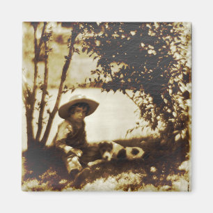Íman Vintage Boy Com Cachorro No Resto Do Magnete
