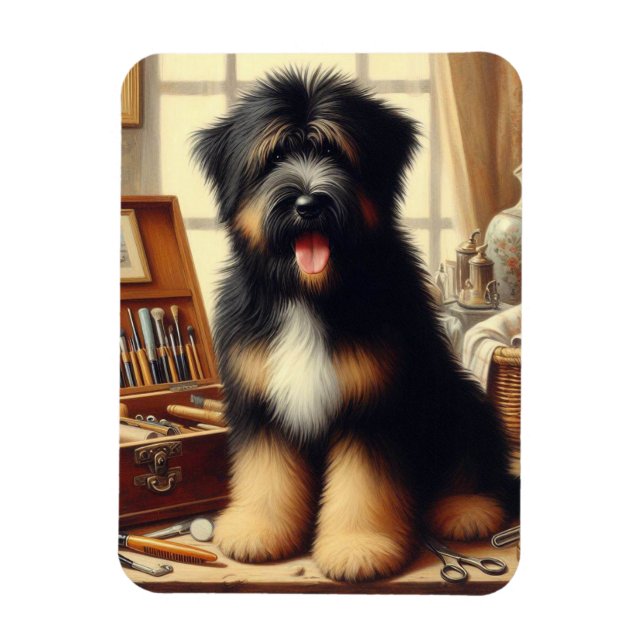 Íman Vintage Briard Dog Painting (Vertical)