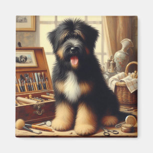 Íman Vintage Briard Dog Painting