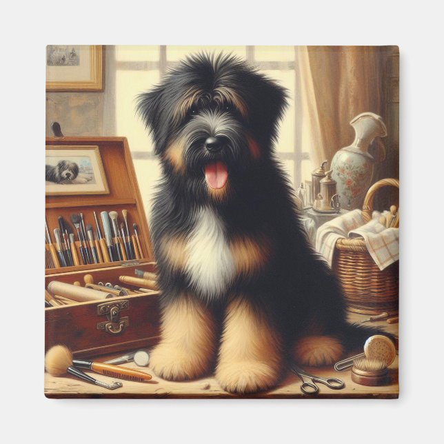Íman Vintage Briard Dog Painting (Frente)