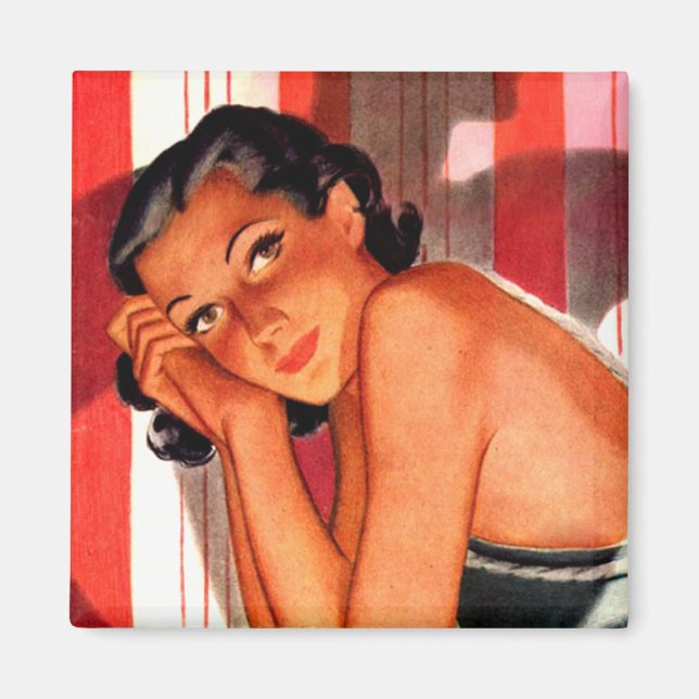 Íman Vintage Brunette Beauty Pinup (Frente)
