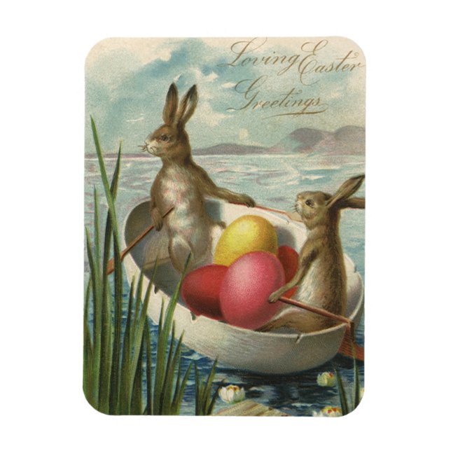Íman "Vintage Bunnies in Boat", "Loving Páscoa Saudaçõe (Vertical)