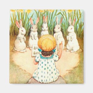 Íman Vintage Bunny Cantando com Saudação de Páscoa I