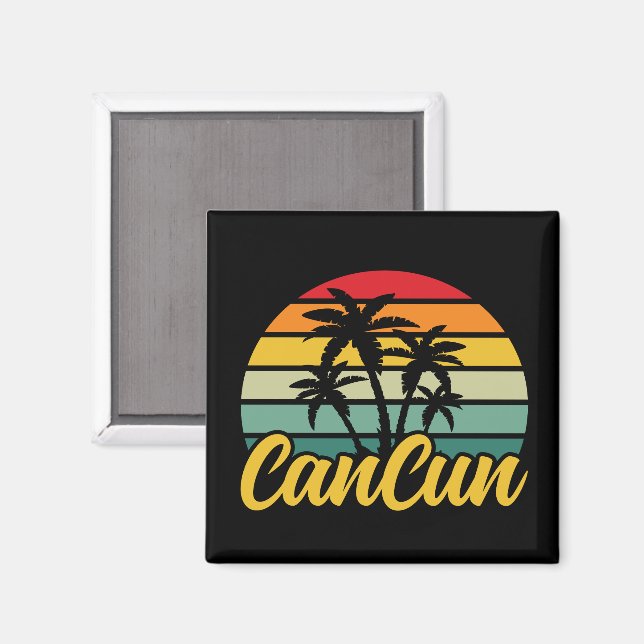 Íman Vintage Cancun Mexico Sunset Travel Vacation (Front/Back)