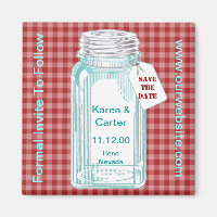 Vintage Canning Jar Red Gingham Design