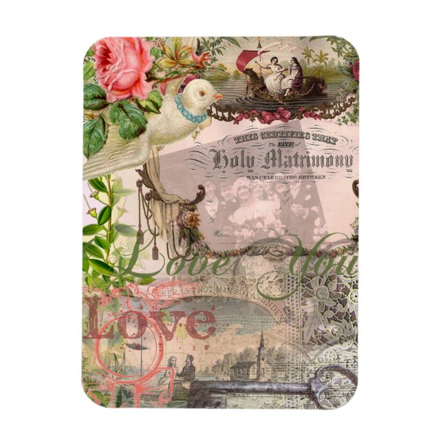 Íman Vintage Casamento Antiquado de Casamento Elegante (Vertical)