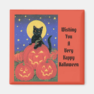Íman Vintage Cat E Pumpkins Halloween