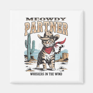 Íman Vintage Cat Meowdy Partner Cowboy Presente Para Ho