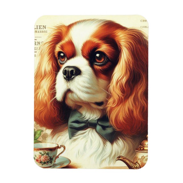 Íman Vintage Cavalier King Charles Spaniel Painting (Vertical)