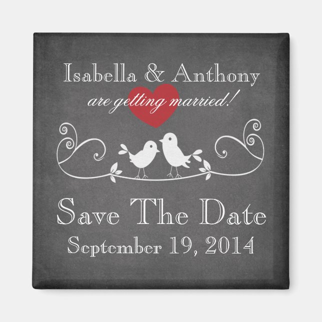 Íman Vintage Chalkboard Love Birds Imã salve a data (Frente)
