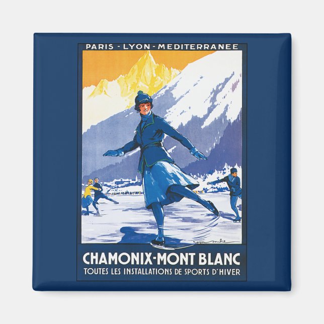 Íman Vintage Chamonix - Poster do Monte Branco (Frente)