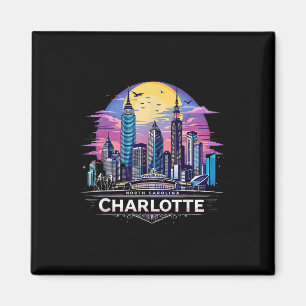Íman Vintage Charlotte North Carolina Sunset Skyline Ci