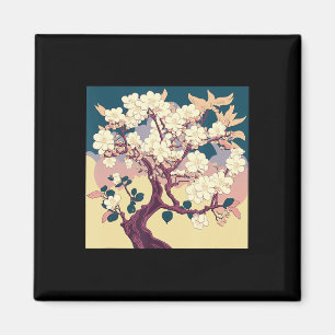 Íman Vintage Cherry Blossom Sakura Animação de Arte Jap