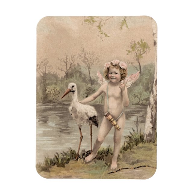 Íman Vintage Cherub com Stork pelo Lago (Vertical)