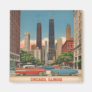 Íman Vintage Chicago Illinois City Skyline Retro Viagem
