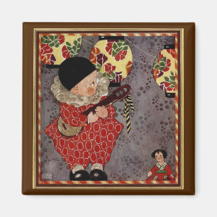 Íman Vintage Child Harlequin, Músico Jogando Banjo