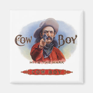 Íman Vintage Cigar Label Art, Cowboy bate a marca