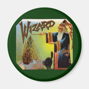 Íman Vintage Cigar Label Art, Wizard com Black Cat